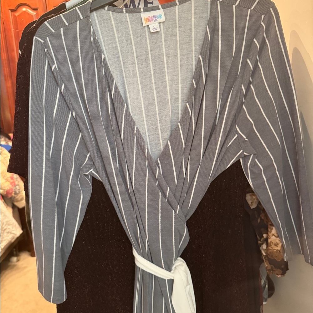 LuLaRoe Gray and White Striped Dress